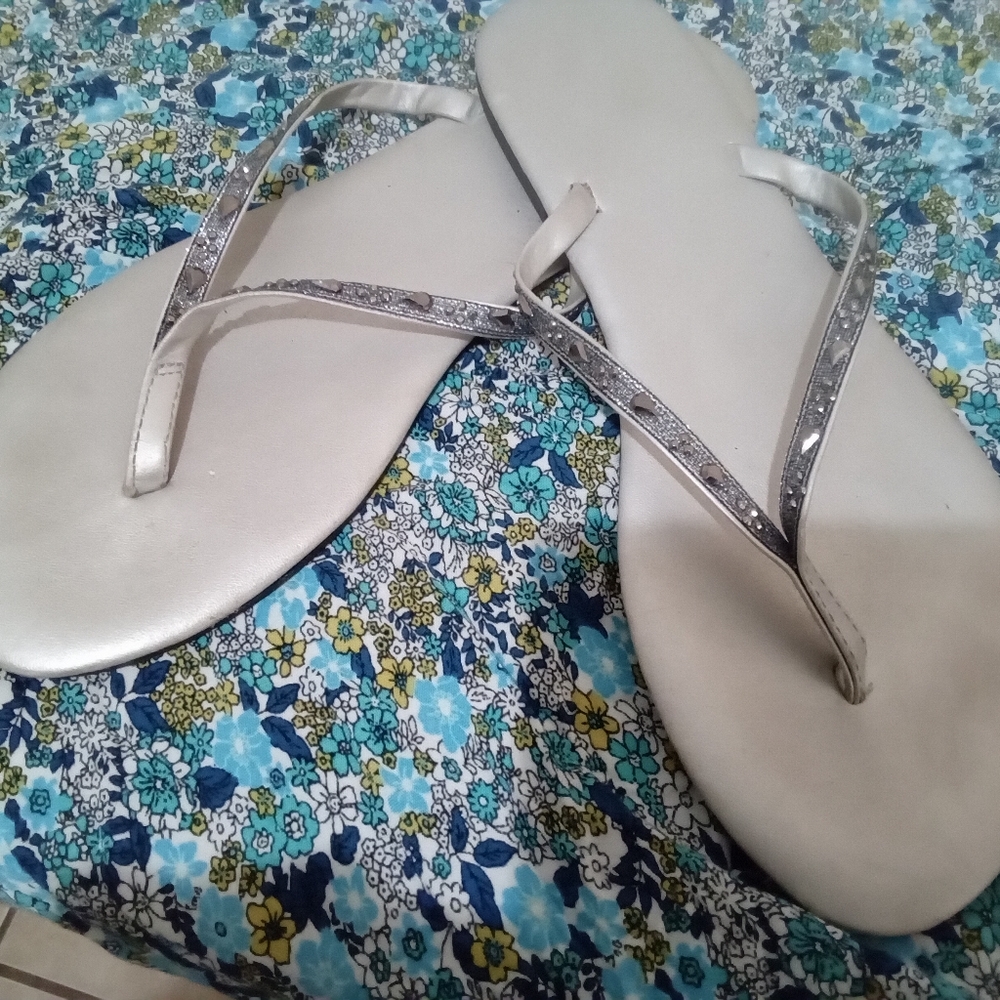 Silver gemstone flip flops